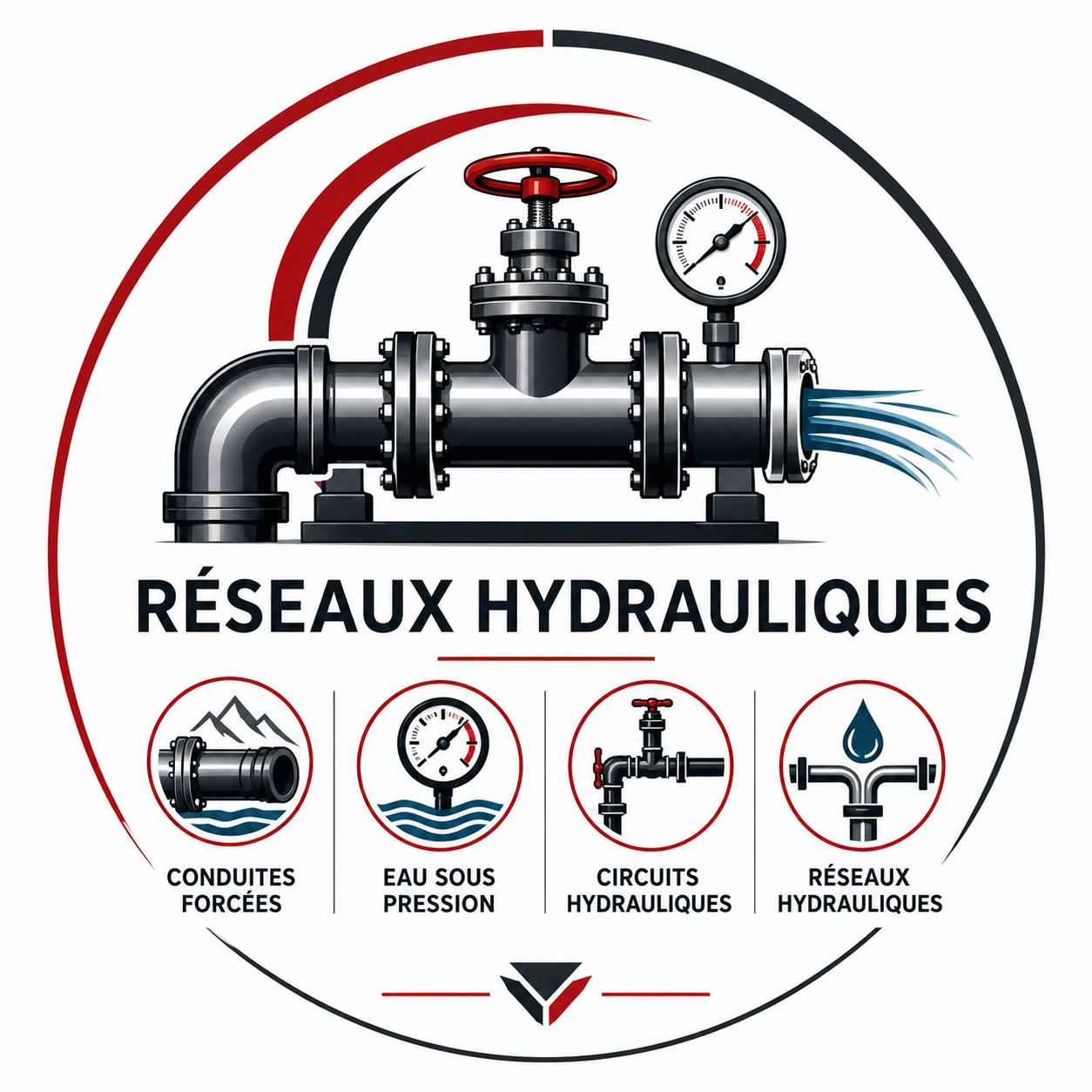 réseaux hydrauliques représentant des conduites forcées, circuits hydrauliques et canalisations d'eau sous pression pour installations industrielles à Perpignan.